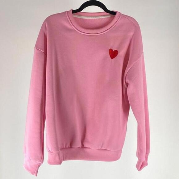 Tops - Cozy Pink Sweatshirt with Heart Detail - Perfect Casual Wear